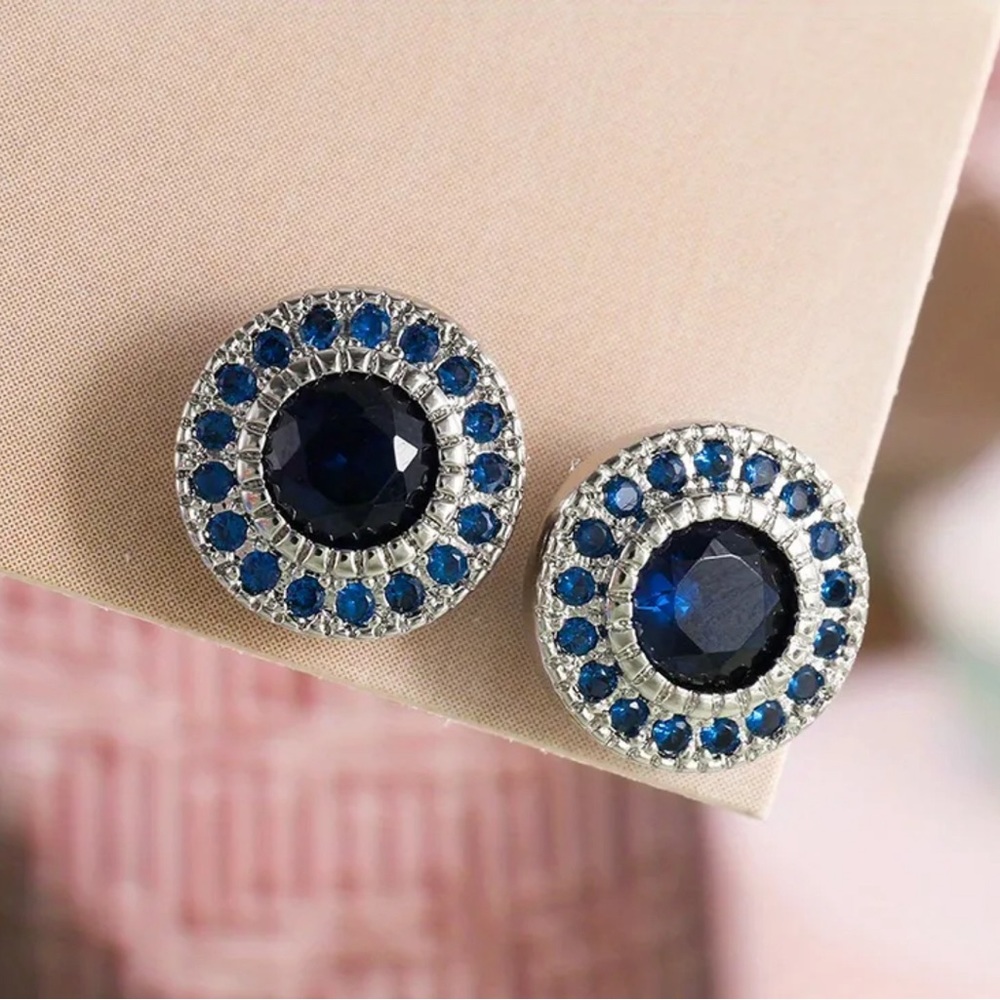 14k Gold Plated Round Sapphire Stud Earrings